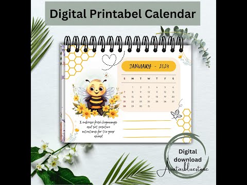 Cute Month Calendar - 2024 | Monthly Planner | Table calendar | Digital Printable