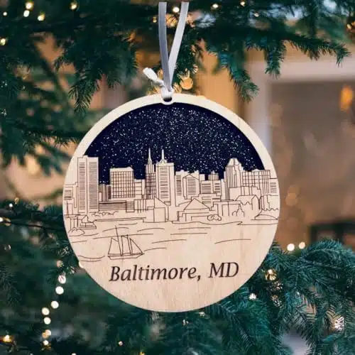 Baltimore Ornament Wooden Souvenir Christmas Tree Decoration with City of Baltimore Gift