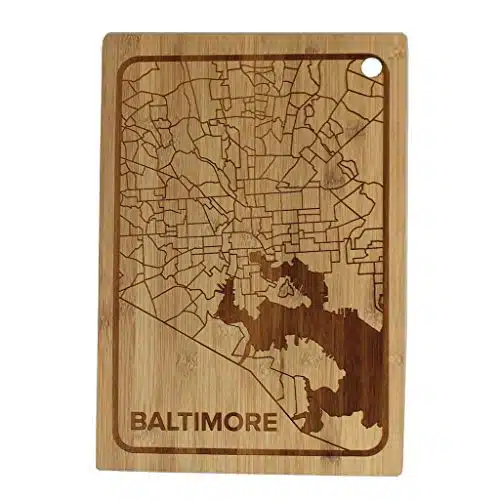 Route One Apparel  Map Of Baltimore Wooden Cutting Board, Heavy Duty with Juice Groove, Can be Used as Serving Tray, Bamboo Wood, X X