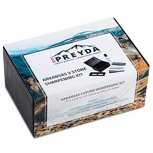 Arkansas Stone Sharpening Kit, Sharpening Stones and Premium Honing Oil for a Wide Variety of Blades, x x Inch Whetstones with Non Slip Base and PVC Storage Box, by RH Preyda
