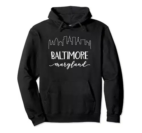 Baltimore Maryland State   Calligraphy Downtown Skyline Pullover Hoodie