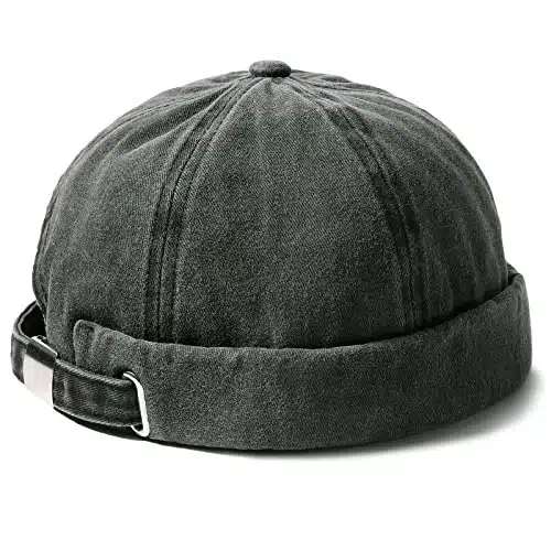 Brimless Hats for Men Womens Skullcap Mens Vintage Docker Beanie Cap Washed Cotton Rolled Cuff Harbour Hat Dark Green