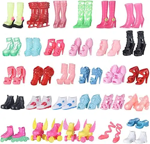 CheeseandU Pairs Shoes for Barbie Dolls Different Assorted Colors Fashionable Doll Shoes Replacement High Heel Shoes Doll Roller Skates Doll Boots Flat Shoes for for Dolls