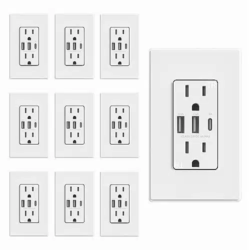 ELEGRP USB Outlets Receptacles, Port USB C Wall Outlet,  A USB Electrical Outlet, Amp Tamper Resistant Outlet with USB C Ports, UL Listed, Screwless Wallplate Included, Pack, Matte White