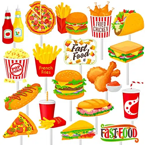 Fast Food Cupcake Toppers Fast Food Pizza Hamburger Cake Cupcake Picks Decorations for Calories Fast Food Theme Birthday Party Baby Shower Supplies