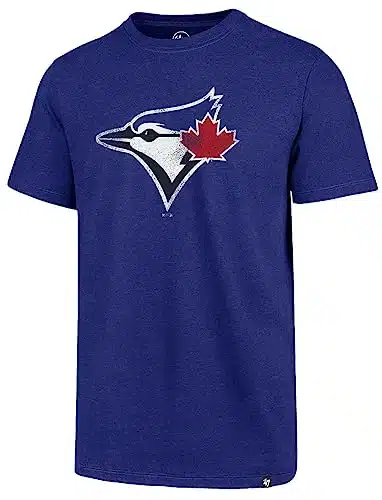 MLB Men's Distressed Imprint Match Team Color Primary Logo Word Mark T Shirt (Toronto Blue Jays Blue, Large)