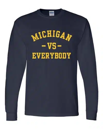Mens Michigan Tshirt Michigan Vs. Everybody Football Team Color Long Sleeve T Shirt Navy Blue Large