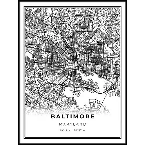 Skanndi Downtown Baltimore Map Print, Maryland MD USA Map Art Poster, Modern Wall Art, Street Map Artwork x