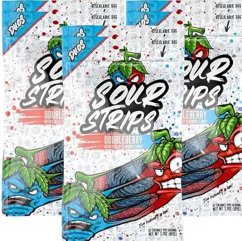 Sour Strips Doubleberry Sour Strip Candy Two Flavors in One, Ounce (Pack of )