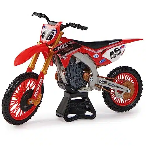 Supercross, Authentic Justin Hill Scale Collector Die Cast Toy Motorcycle Replica with Race Stand, for Collectors and Kids Age and Up