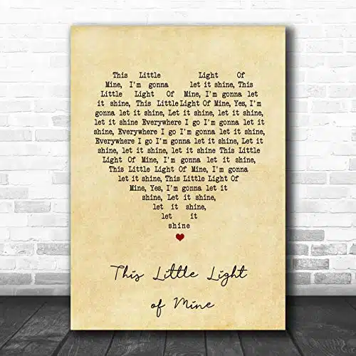 The Card Zoo This Little Light of Mine Vintage Heart Song Lyric Print