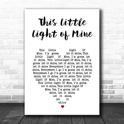 The Card Zoo This Little Light of Mine White Heart Song Lyric Print