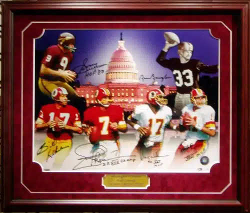 Washington Redskins Six Quarterback Limited Edition xPrint autographed by Sammy Baugh, Sonny Jurgensen, Billy Kilmer, Joe Theismann, Doug Williams, and Mark Rypien Framed