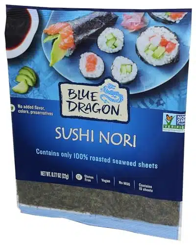 Blue Dragon Sushi Nori, Full Sheets Per Pack, Oz (Pack of ), % Roasted Seaweed, Gluten Free, Vegan Friendly