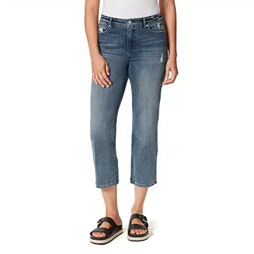Gloria Vanderbilt womens Slim Straight Leg Crop Jeans, Abingdon Whiskers destr,
