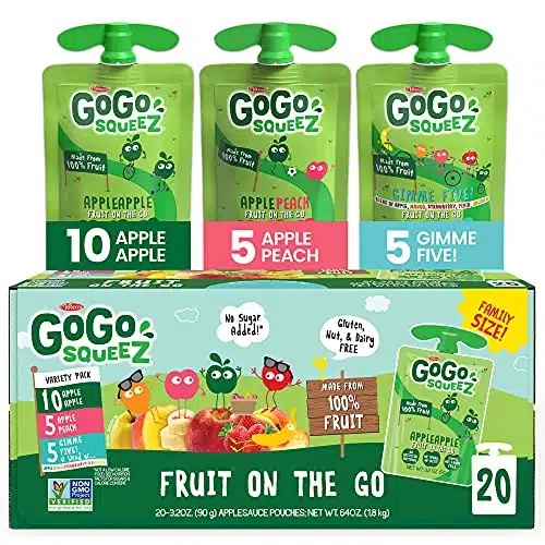 GoGo squeeZ Fruit on the Go Variety Pack, Apple, Peach & Gimme Five!, oz (Pack of ), Unsweetened Fruit Snacks for Kids, Gluten Free, Nut Free and Dairy Free, Recloseable Cap, 