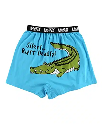 Lazy One Funny Animal Boxers, Novelty Boxer Shorts, Humorous Underwear, Gag Gifts for Men, Alligator, Reptile (Silent Butt Deadly Gator, Large)