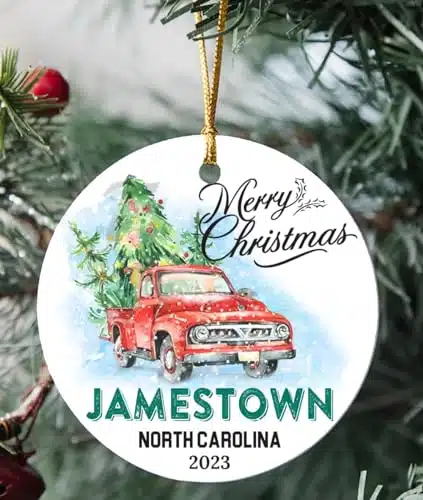 Merry Christmas Ornament Tree First st Holiday Living in Jamestown North Carolina State Ornament Custom City State   Keepsake Gift Ideas Ornament Christmas for Family, Housewa