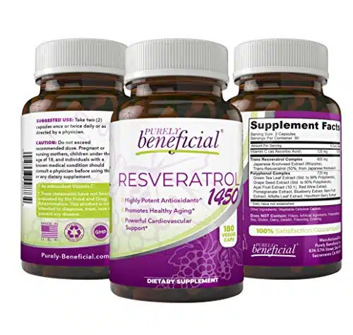 PURELY beneficial RESVERATROLday Supply, mg per Serving of Potent Antioxidants & Trans Resveratrol, Promotes Anti Aging, Cardiovascular Support, Maximum Benefits (bottle)