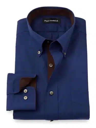 Paul Fredrick Men's Classic Fit Non Iron Cotton Solid Dress Shirt Navy DHTB