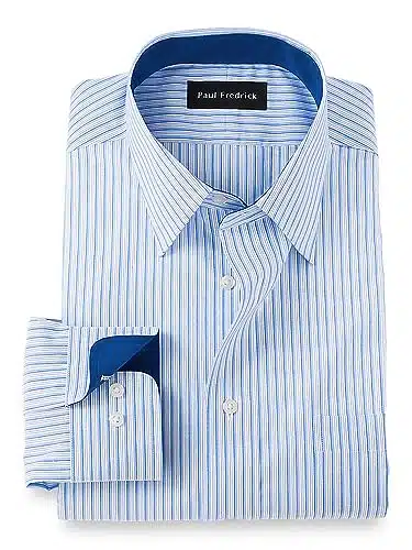Paul Fredrick Men's Classic Fit Non Iron Cotton Stripe Dress Shirt Blue DMTB