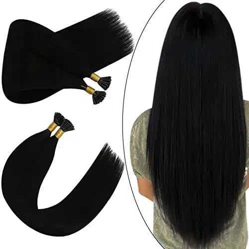 Ugeat I Tip Hair Extensions Human Hair Inch #Jet Black Itip Hunan Hair Extensions Keratin Fusion Hair Extension Human Hair Grams Itips Hair Extensions s