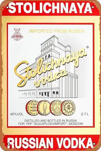Vintage Tin Signs Stolichnaya Russian Vodka Alcohol Drink Gift Vintage Wall Decor Retro Art Tin Sign fun Metal Sign Funny Decorations for Home Bar Pub Cafe Farm Room Metal Pos