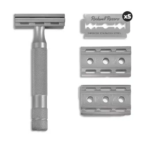 ROCKWELL RAZORS S Stainless Steel Double Edge Safety Razor with Adjustable Shave Settings and Blades, Piece Set, Silver