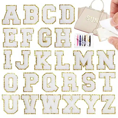 Self Adhesive Chenille Letters Patches PCS White Letter Patches Stickers Varsity Letter Patches Stick on Backpacks Hats Repair Preppy Patch